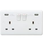 Knightsbridge CU9904 Curved Edge 13 A 2 Gang Switched Socket with Dual USB Charger, 230 V, White