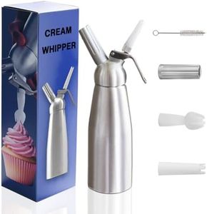 MOVASEE Professioneller Sahnespender aus gebürstetem Aluminium – 500 ml, mit 3 Sprühdüsen (gerade, Tulpenform, Sternform), kompatibel mit N20-Gaspatronen, leicht zu reinigen, für Sahne & Dekoration