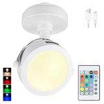 HONGUT LED Spotlight Indoor, Wireless Puck Light with Remote, Rechargeable Accent Lights,12 Color Changing 9LED Picture Light with 360°Rotate Light Head, Stick on Up/Down Light for Dartboard, Painting