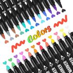 Amitasha 12 Pc Dual Tip Acrylic Brush Marker Pens Paint Color for Rock Painting, Wood, Canvas, Stone, Glass, Ceramic Surface DIY Crafts Art Supplies
