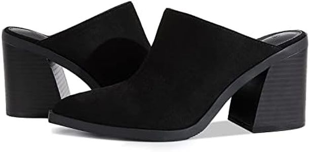 JeimPoey Womens Mules Pumps Point Closed Toe Slip-on Heels Stacked Chunky Block Heel Backless Clogs Black