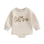 Geagodelia Newborn Baby Girl Infant Fall Round Neck Outfit Clothes Little Sister Letter Printed Long Sleeve Elastic Romper Pullover (Apricot Lil Sis, 0-3 Months)