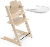 Stokke Tripp Trapp High Chair (Natural) with Tray (White) - Includes Chair, Baby Set 2 for Children 6-36 Months - Adjustable, Ergonomic & Easy to Clean
