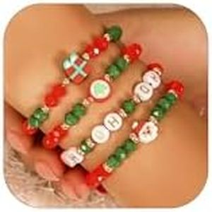 Christmas Bracelets for Women Clay Beaded Cute Xmas Tree Snowman Santa Charm Bracelet Set Holiday Christmas Jewelry Gifts Stocking Stuffers
