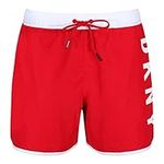 DKNY Mens Swim Trunks/Shorts in Red, Polyester Quick Dry Adult Shorts Swimwear with Draw String and Elasticated Waistband