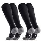 Northdeer Kids Football Socks Knee High UK 9-11.5 Sport Socks Trainer Socks Boys Girls 2 Pairs (Anti-slip Soles, Black XS/9-11.5)