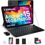 DOOGEE 2025 Newest Android 15 Tablets, U11 11 Inch Tablet,16GB+128GB(TF 2TB), 90 Hz,8580mAh,Android Gaming Tablets, Netflix 1080P/ 5G WiFi/Widevine L1,Tablet with Keyboard&Mouse&Case&Pen-Black