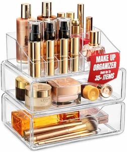Masirs Clear Acrylic Makeup Organizer with Drawers – Cosmetic Vanity Storage for Skincare, Hair Accessories, Jewelry, Perfume – Durable Countertop Bathroom Organizer