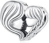 MUNDELL 925 Sterling Silver Mother and Daughter Bead Charm Mom Heart Shaped Charm for Original Silver Bracelet or Bangle Jewelry Make Pendants