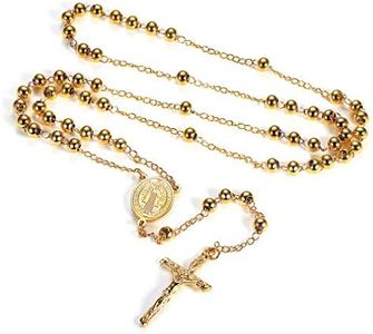 FaithHeart Rosary Bead Catholic for Woman Gold Plated Saint Benedict Pendant Necklace Holy Blessed Rosaries Beads Jewelry for Male, Religious Gifts
