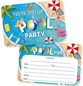 Pajean 30 Set Pool Party Invitations with Envelopes,Summer Birthday Party Invitations Cards for Boys Girls,Pool Invite Cards for Summer Pool Party Supplies Cards