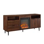 Walker Edison Flat Screen Universal TV Console Living Room Storage Shelves Entertainment Center, Engineered Wood Iron, Dark Walnut, 60 Inch