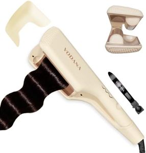 VODANA Professional Triple Flow Ceramic Hair Waver, Easy Beach Wave, Embedded, Light Double Barrel Wave Iron for Wide Deep Waves (1.25 inch, Brown)