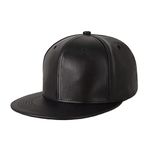 CHOK.LIDS Leather Flat Brim Hats for Men Women Hip Hop Flat Bill Baseball Snapback Blank Hats Solid Panther Black Fitted caps (Leather Black)