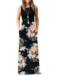 WNEEDU Women's Maxi Dress 2024 Summer Dress Casual Sleeveless Cover up Loose Sundresses Dresses with Pockets Floral Black Pink L