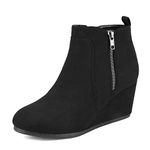 DREAM PAIRS Women's Black Suede Low Wedge Heel Ankle Booties Size 7 B(M) US Double