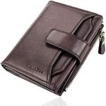 Men's Wallet, Wallets for Men UK Genuine Leather RFID Blocking Wallet Mens, Credit Card Holder Bifold Wallet with Zip Coin Pocket for Men, with Gift Box, Dark Brown