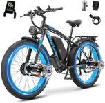 Dual Motor Electric Mountain Bike for Adults, 52V 32AH Up to 160KM Long Range E Bike, Dual Hydraulic Brakes, 26" Fat Tire 21-Speed Electric Bicycle for Off-Road, Commute, Cargo (Black and Blue)