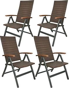 BRUBAKER 4er Set Polyrattan Gartenstuhl Modena - Hochlehner aus Metall und Poly Rattan klappbar - 7-Fach verstellbare Rückenlehne - wetterfester Faltstuhl/Klappstuhl - Braun Grau