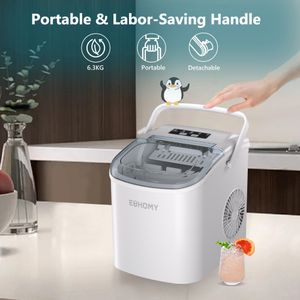 EUHOMY Countertop Ice Maker – Compact White Ice Machine