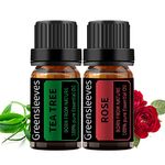 GREENSLEEVES Rose and Tea Tree Essential Oils, 2 Pack Pure Organic Aromatherapy Essential Oils for Diffuser, Humidifier, Massage