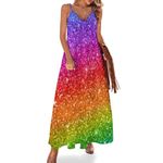 Rainbow Sequin Women's Summer Sleeveless Maxi Long Dress Deep V-Neck Beach Sundress