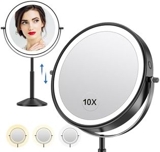 O'VANTAGE 9" Large Lighted Makeup Mirror, 1x/10x Magnifying Mirror with Light - Rechargeable, 88 Premium LED Lights, 3 Colors Dimmable Lighting, 360° Swivel, Double Sided, Height Adjustable (Black)