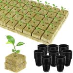 RUIYELE 50 Set Rockwool Grow Cubes with Net Pots, Including 50 Packs lastic Net Pots, 50 Packs Rock Wool Planting Cubes for Hydroponics Garden Tower Supplies, Soilless Planting Seedling Greenhouse