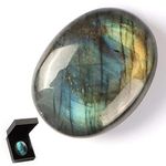 Hxswkk 2" Labradorite Crystal Worry Stones Quality Moonstone Crystal Palm Stone Raw Gemstone Flashing Chakra Healing Crystal for Anxiety Stress Relief, Meditation Good Luck Charm Gift