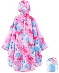 WAWSAM Lightweight Girls Rain Poncho Waterproof Toddler Raincoat Reusable Kids Rainwear Portable Unicorn Rain Slicker Outwear with Pouch Youth Rainbow Rain Jacket with Hood