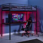 X-Rocker HQ Bunk Bed with Desk, Metal Kids High Sleeper Kids Loft Bed with Desk, Gaming Bed with Fixed Ladder, Single 3ft for Kids and Teens, Space Saving Design with Single Mattress Included - BLACK