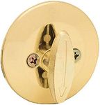 Kwikset 663 Deadbolt Unkeyed Deadbolt Lock, Polished Brass Round Interior Turn Piece for Front Entry Door, with Latch and Adapter, No Exterior Assembly