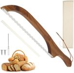 MENIBBLER Wooden Bread Bow Knife, Serrated Bread Bow Cutter, Stainless Steel Sourdough Bread Knife, Professional Bread Knife Cutter with Wooden Handle for Homemade Bread Sourdough Bagel Cake Fruit