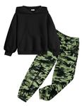 Arshiner Girls Clothing Sets Black Long Sleeve Pullover Sweatshirts Pant Sets Camouflage Sweatpants with Pockets Tracksuits 8-9 Years