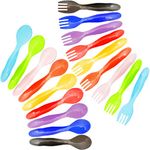 Youngever 18 Pcs Plastic Toddler Utensils, Plastic Kids Forks Kids Spoons, Kids Cultery, Large Size, Top Dishwasher Safe, Set of 9 in 9 Rainbow Colors