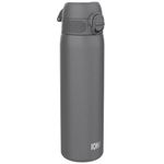 Ion8 Steel Water Bottle, 600ml, Leak Proof, One-Finger Open, Dishwasher Safe, Hygienic Flip Cover, Fits Cup Holders, Spill-free On-The-Go, Carry Handle, Durable & Scratch Resistant, Grey