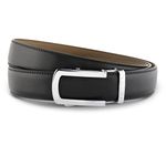 HALDEN Men's VELLANO Black Belts, Quality leather, Free size, Fits up to 44 inches waist, Ratchet straps, unique magnetic buckle, Autolock belt, Silver Glossy Buckle