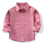 Aeslech Baby Boys School Uniform Oxford Dress Shirt Long Sleeve Button Down Casual Tops Kids Pink 100CM Size 2T