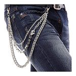 Pants Chain for Men Women,Biker Skull Chain Wallet,Long Cool EMO Punk Trousers Pocket Belt Key Chains for Hip Hop Rock Jean Gothic, Silver, 60-80cm