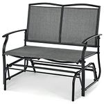 RELAX4LIFE 2 Seater Glider Bench, Outdoor Rocking Chair Garden Rocker Loveseat, Double Swing Benches Steel Frame Leisure Armchair for Beach Backyard Poolside (Grey, 104 x 72 x 92cm)