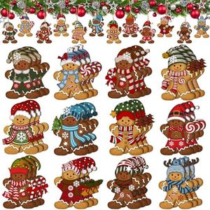 Barydat 36 Pcs Christmas Gingerbread Man Wooden Hanging Ornaments Set Vintage Distressed Style Gingerbread Man Wooden Decoration Christmas Distressed Style for Christmas Holiday Indoor Decorations