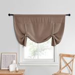 NICETOWN Thermal Insulated Blackout Tie up Curtain for Cafe, Farmhouse Room Darkening Window Shade for Basement,Rod Pocket Adjustable Valances for Small Window, 52" Wide by 45" Long, Cappuccino