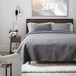KASENTEX Plush Poly-Velvet Lavish Design Quilt Set with Brushed Microfiber - Luxurious Bedding Soft & Warm Coverlet - Machine Washable Coverlet (Pewter Grey, King + 2 Shams)
