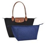 D.DUO Bag Organizer,Purse Insert Organizer With Zipper,Suitable Longchamp Long and Short Handles Tote Bag Organizer Insert (Dark Blue, Large)