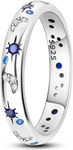 TINSLO 925 Sterling Silver Ring Moon Star Ring as Gifts for Women Colorful Cubic Zirconia Crown Ring Stackable Vintage Set Size 6-9