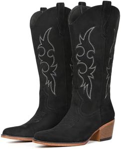 IUV Suede Cowboy Boots For Women Western Cowgirl Boots Mid Calf Snip Toe Boot With Chunky Heel