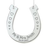 Personalised Wedding Horseshoes Horse Shoe Wedding Gift for Bride Mirrored Acrylic Horseshoe Mr & Mrs Wedding Bridal Good Luck Horseshoe Gift Engagement New Couple Gift(Silver Design 1)