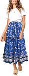 MEROKEETY Women's Boho Floral Print Elastic High Waist Pleated A Line Maxi Skirt Blue