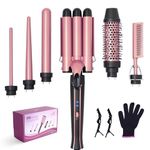 Asani Curling Iron Wand Set 6-in-1 - Waver Hair Curler with 3 Barrel Hair Crimper, Tapered, Spiral Curling Iron - Fast Heating Travel Hot Styling Tools for Women with Dual Voltage (110-240V AC)