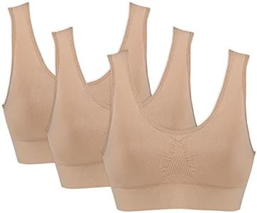 Genie Bra Womens 3 Bra Pack - Wireless Bra Pack, Solid Color Seamless Bra, All Nude, Medium